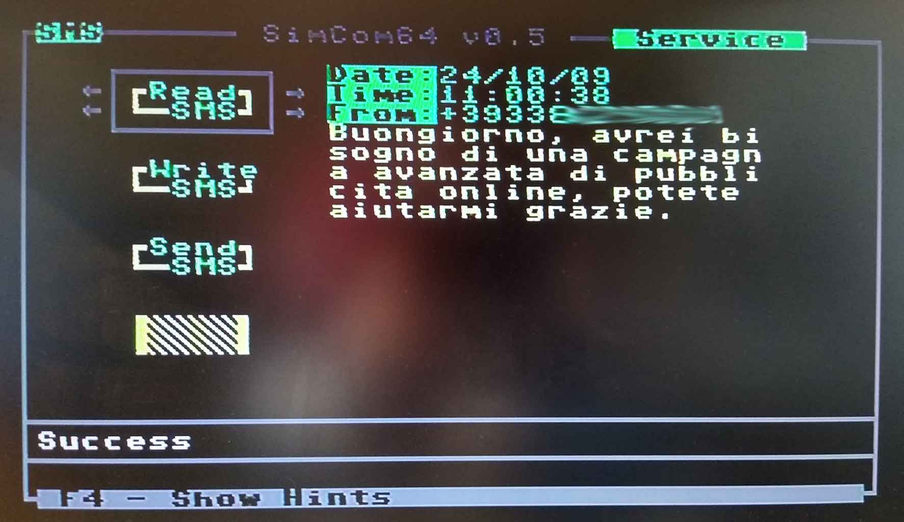 commodore64 richiesta sms