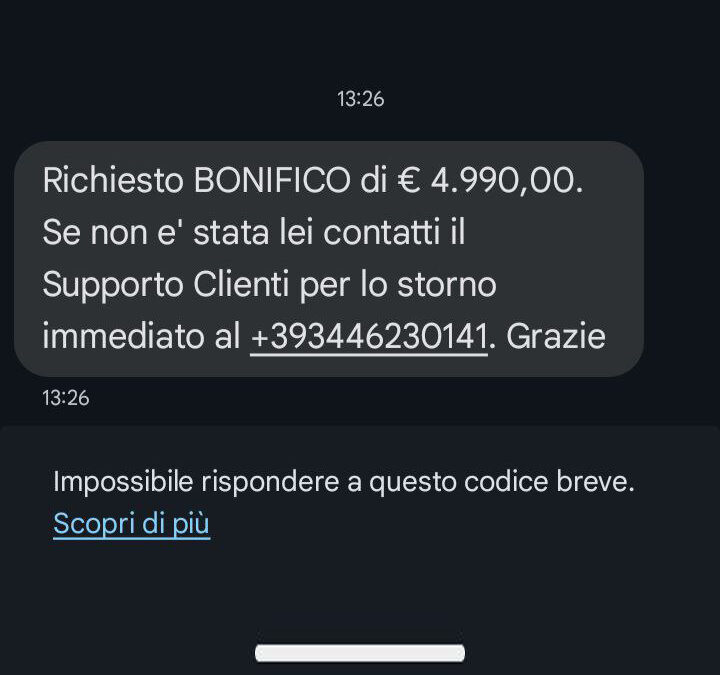 truffe online sms bonifico