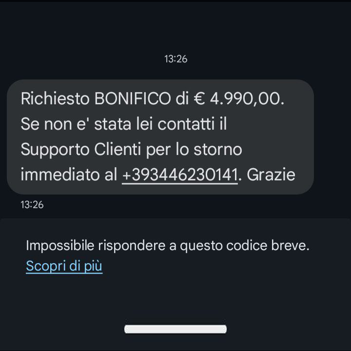 truffe online sms bonifico